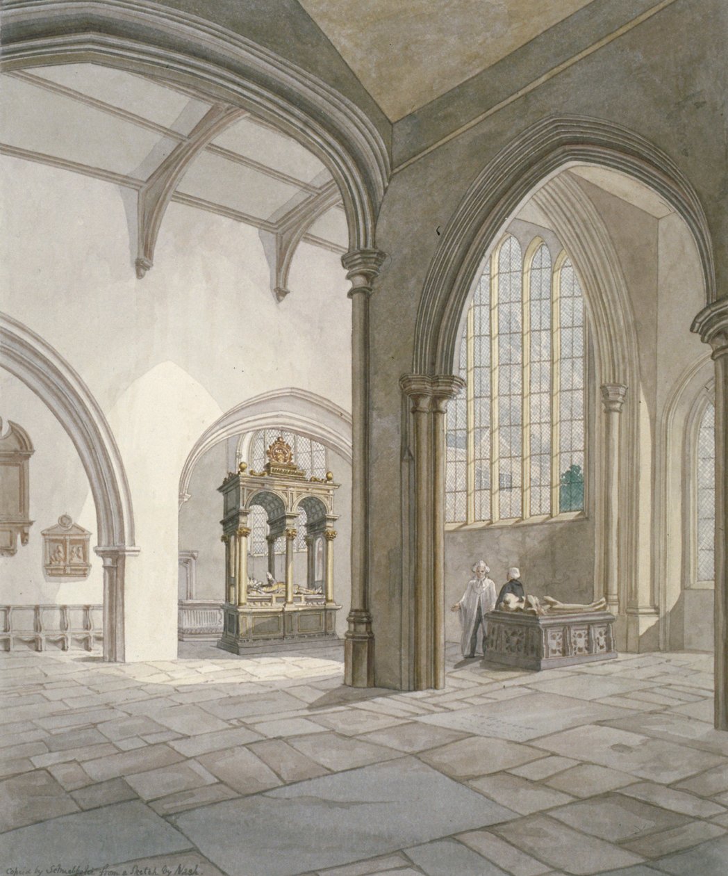 Indvendig sydvest udsigt over Church of St Helen, Bishopsgate, City of London, 1820 af Frederick Nash