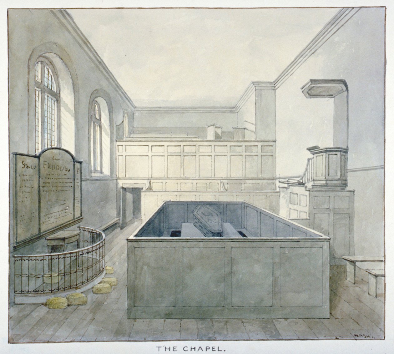 Indvendigt billede af kapellet i Newgate Prison, Old Bailey, City of London, 1840 af Frederick Nash