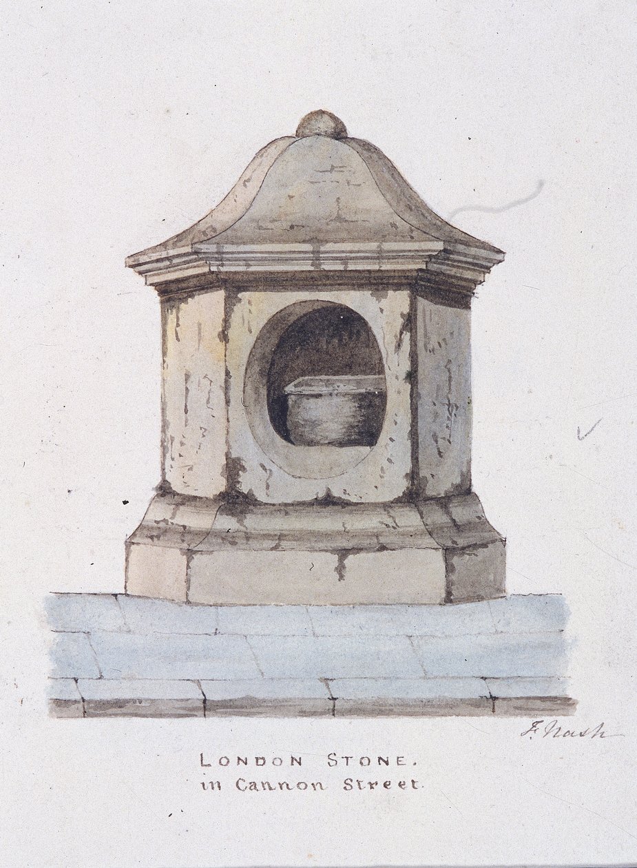 London Stone, Cannon Street, London, c1816 af Frederick Nash