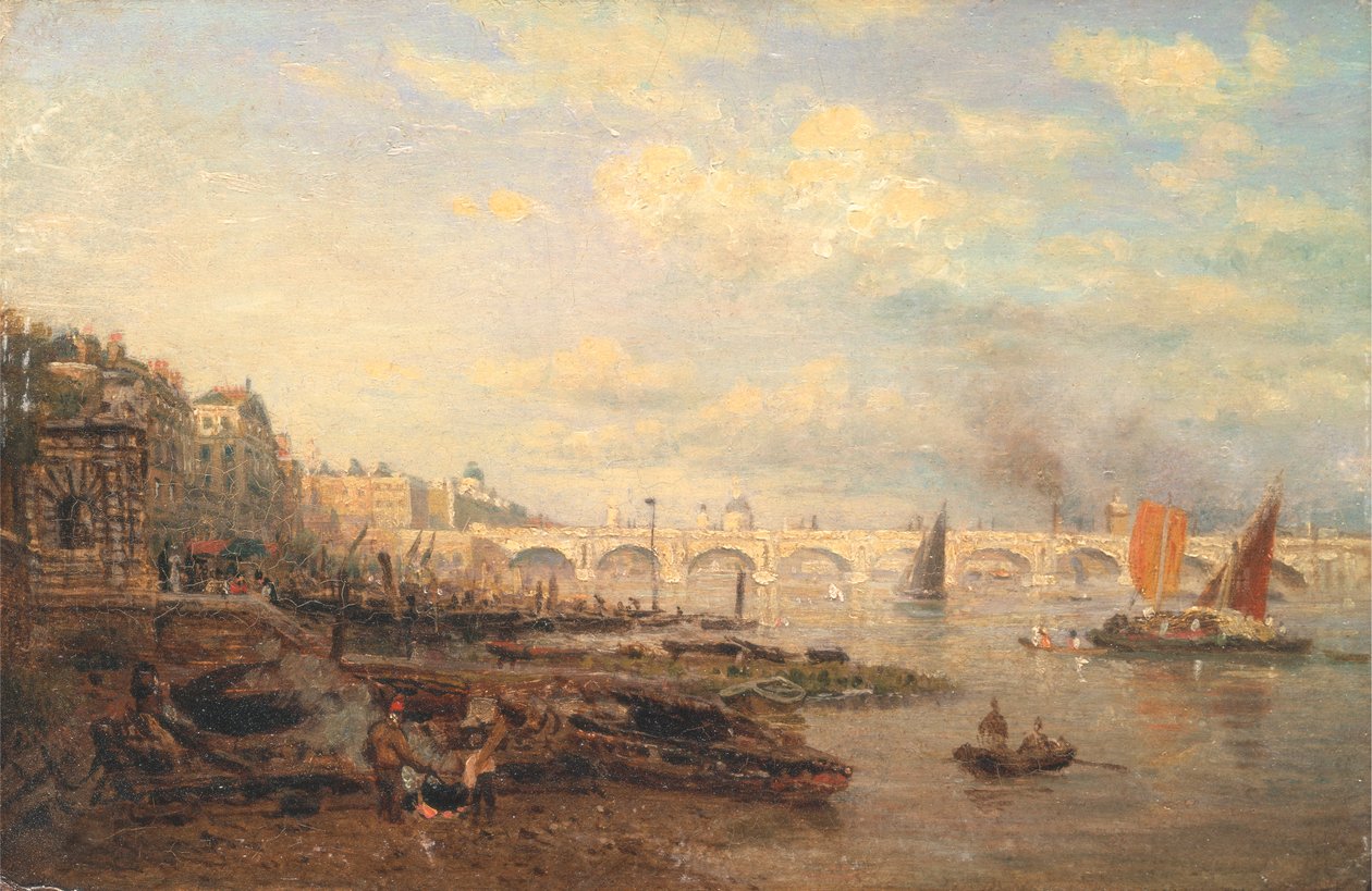 Themsen og Waterloo-broen fra Somerset House af Frederick Nash