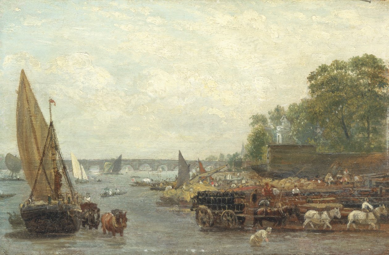 Westminster Bridge, ca. 1820-30 (olie på panel) af Frederick Nash