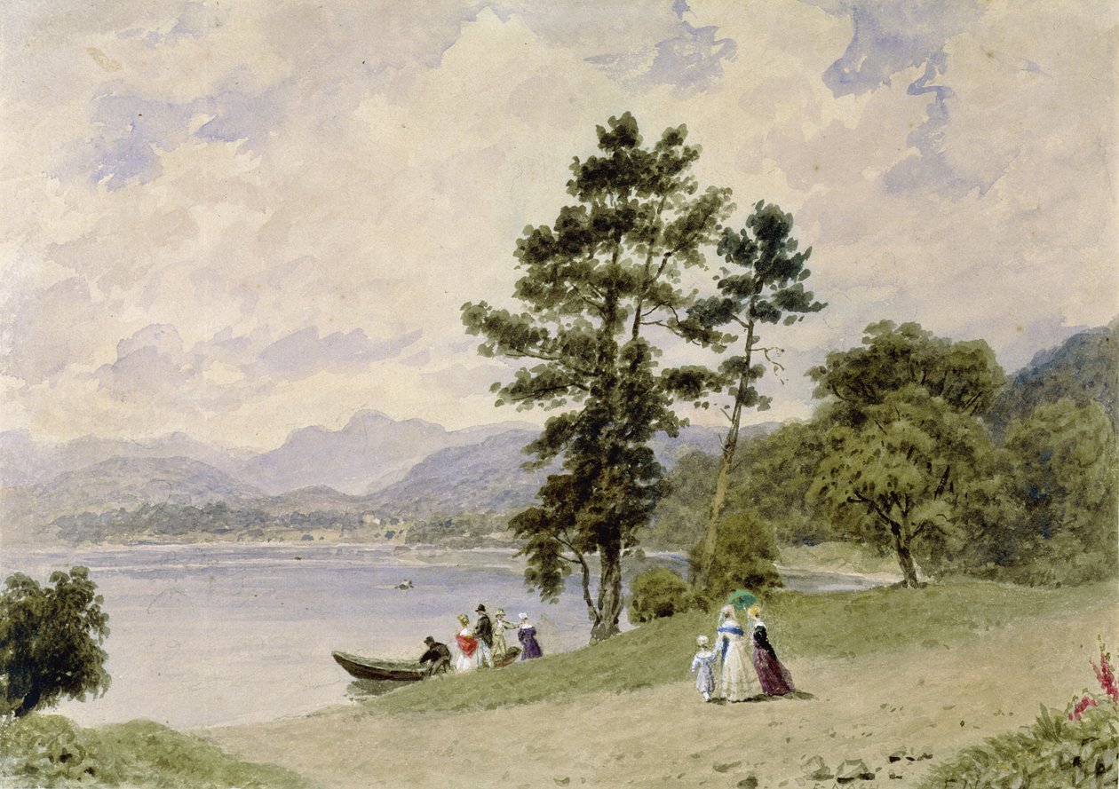 Windermere, fra Low Wood (wc på papir) af Frederick Nash
