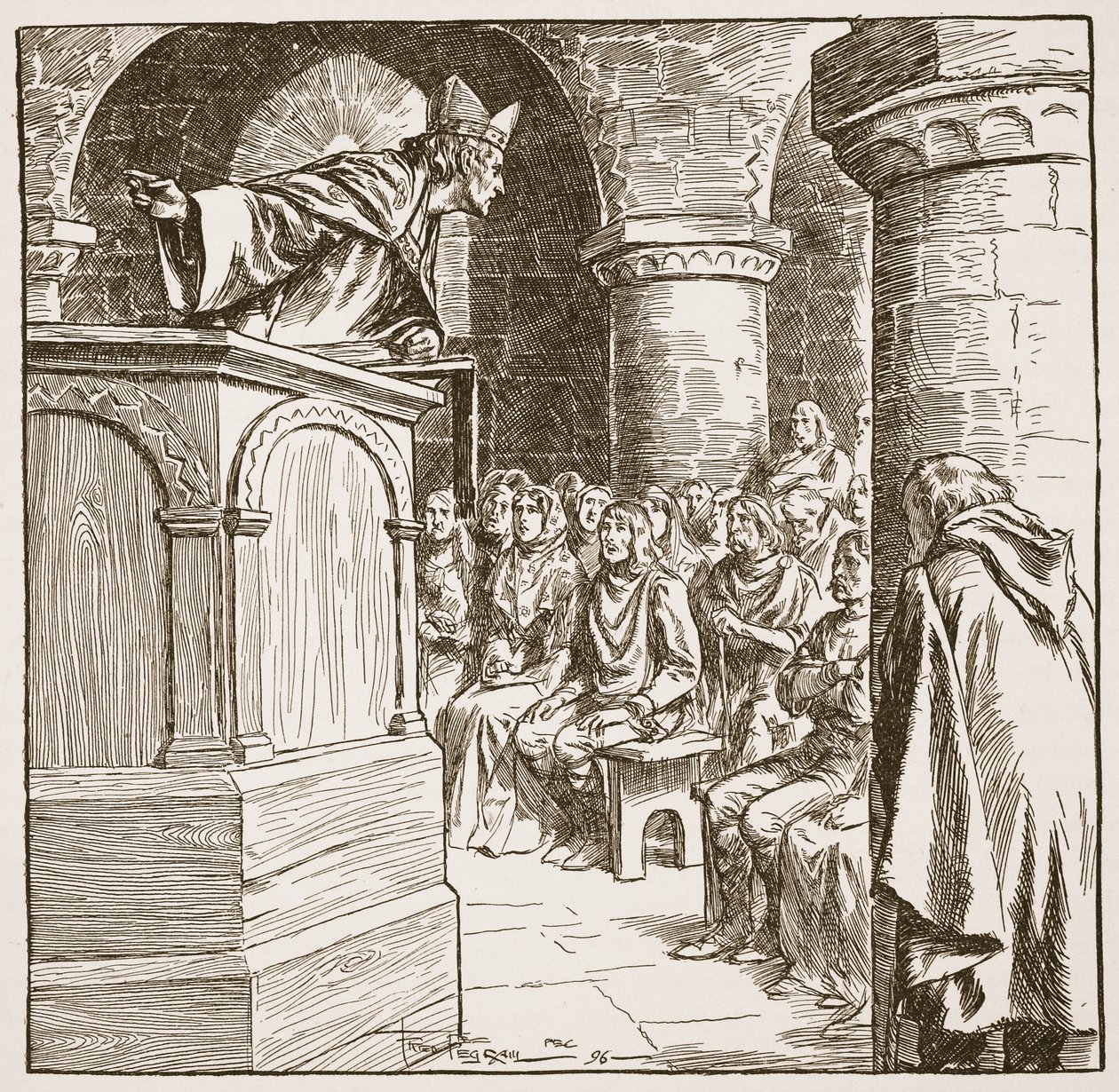 Dunstans sidste prædiken, illustration fra 