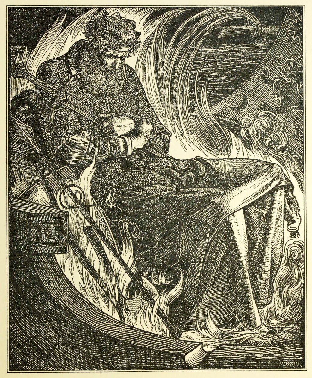 Kong Warwulfs død, pub. 1915 gravering, 1915. af Frederick Sandys