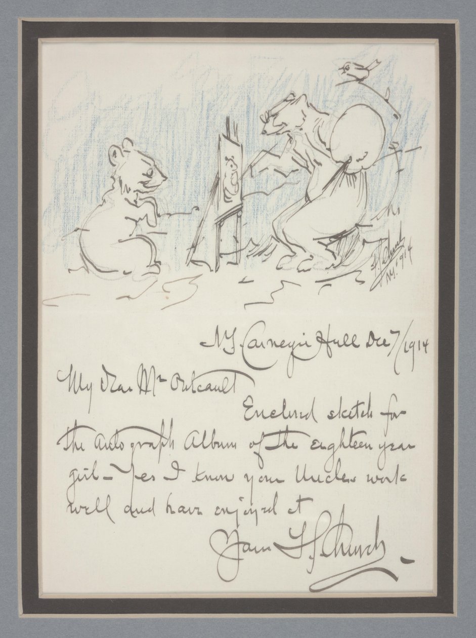 Autografbrev med skitse af Frederick Stuart Church