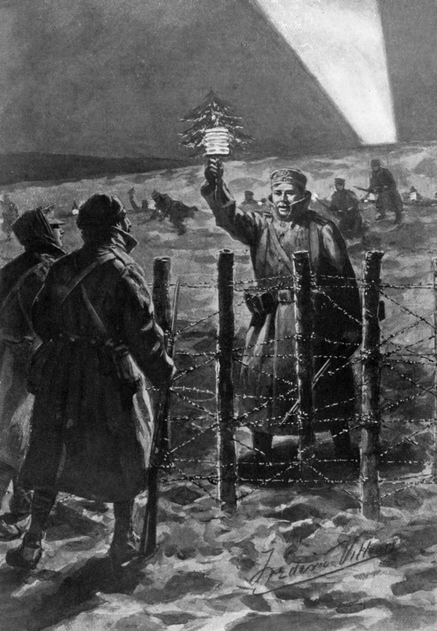 En julehændelse i skyttegravene i vest, december 1914, 1920. af Frederick Villiers