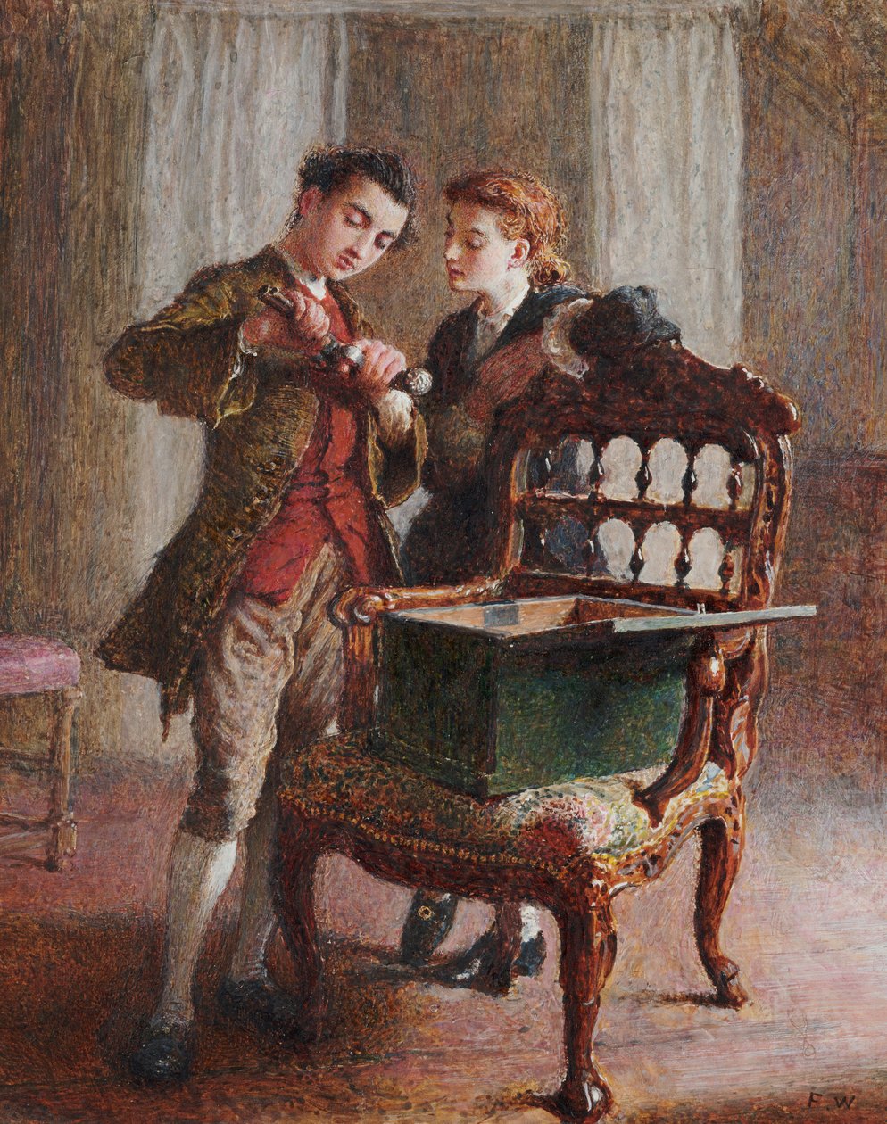 En tegnestuescene med en imponerende åben lænestol af Frederick Walker