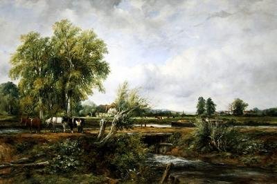 Låseport nær en landsby (olie på lærred) af Frederick Waters Watts