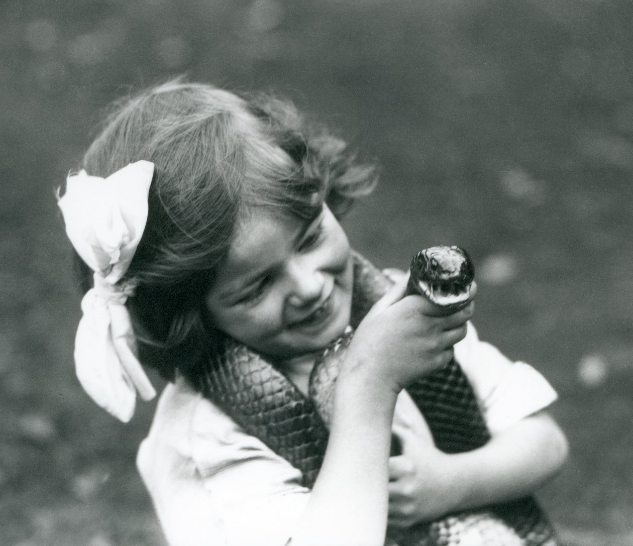 En ung pige Betty holder en Eastern Indigo Snake, London Zoo, 1924 af Frederick William Bond
