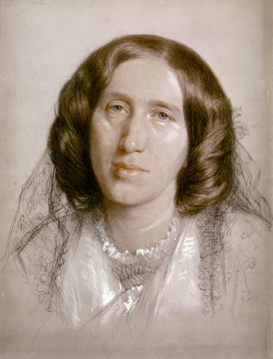 George ELIOT, Portræt 1865 (papir, kridt) af Frederick William Burton