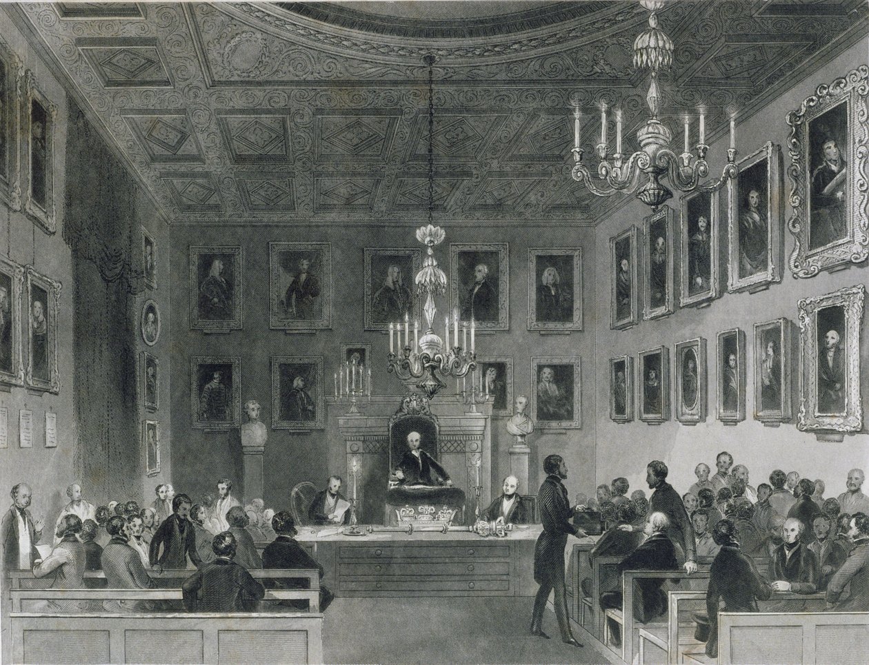 Udsigt fra Somerset House med et møde i Royal Antiquarian Society, ca. 1840 af Frederick William Fairholt