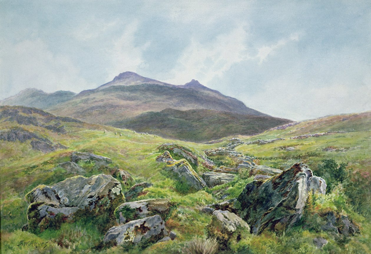 Landskab, Snowdon (akvarel) af Frederick William Hayes