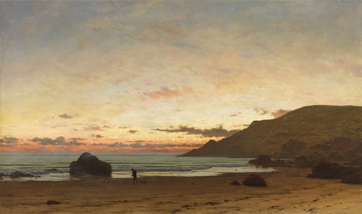 Kystscene med en mand og en hund, 1886 af Frederick William Meyer