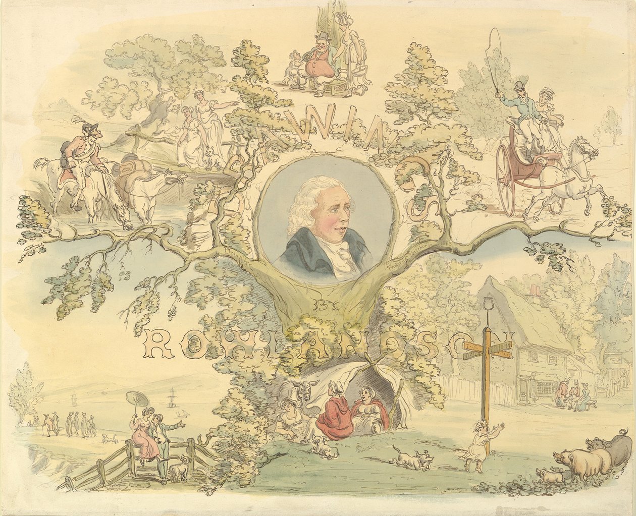 Design til en titelside på Rowlandsons måde, 1858-1914. af Frederick William Pailthorpe