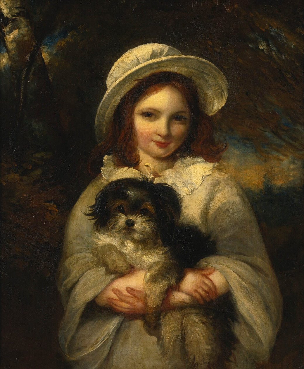 Portræt af en pige med en hund af Frederick Yeates Hurlstone