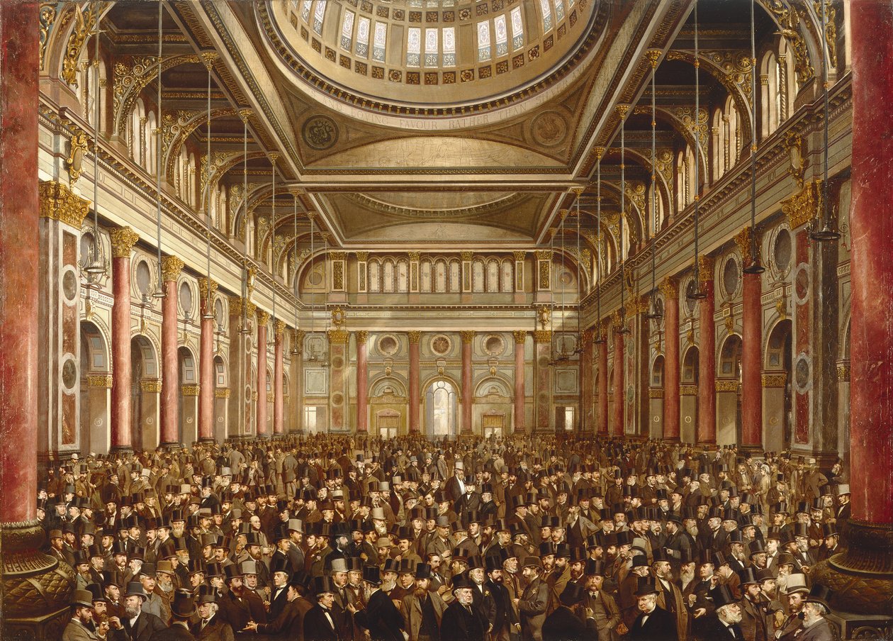 Interiør af Manchester Exchange af Frederick and Saunders H.L. (19th Century) Sargent