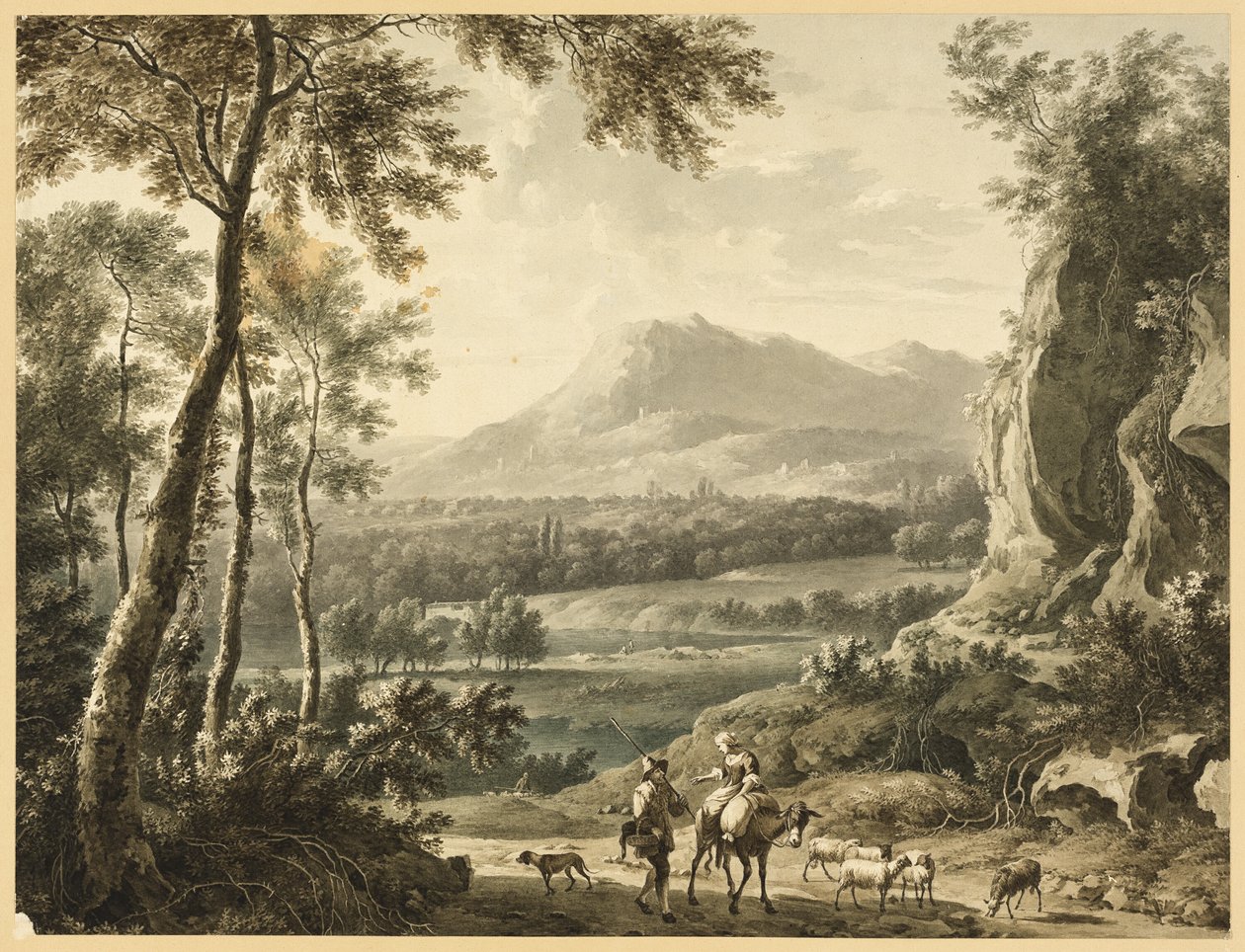 Italiensk landskab med rejsende bønder i forgrunden af Frederick de Moucheron