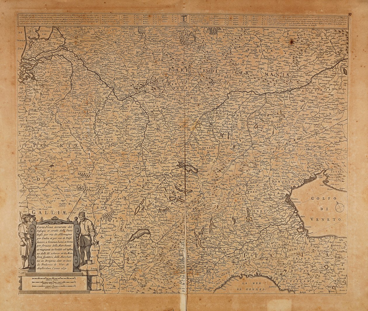 Central-Nordeuropa og Norditalien, Kort af Frederik de Wit, Amsterdam, Kobberstik af Frederick de Wit