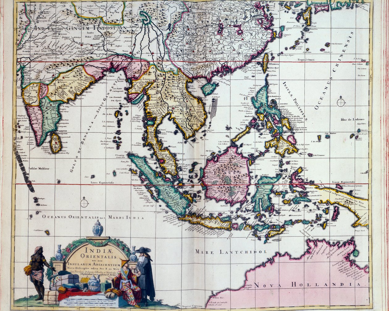 Geografi: kort over de Ostindien af Frederick de Witt (aktivt omkring 1650) 1600-tallets Paris, B.N. af Frederick de Wit