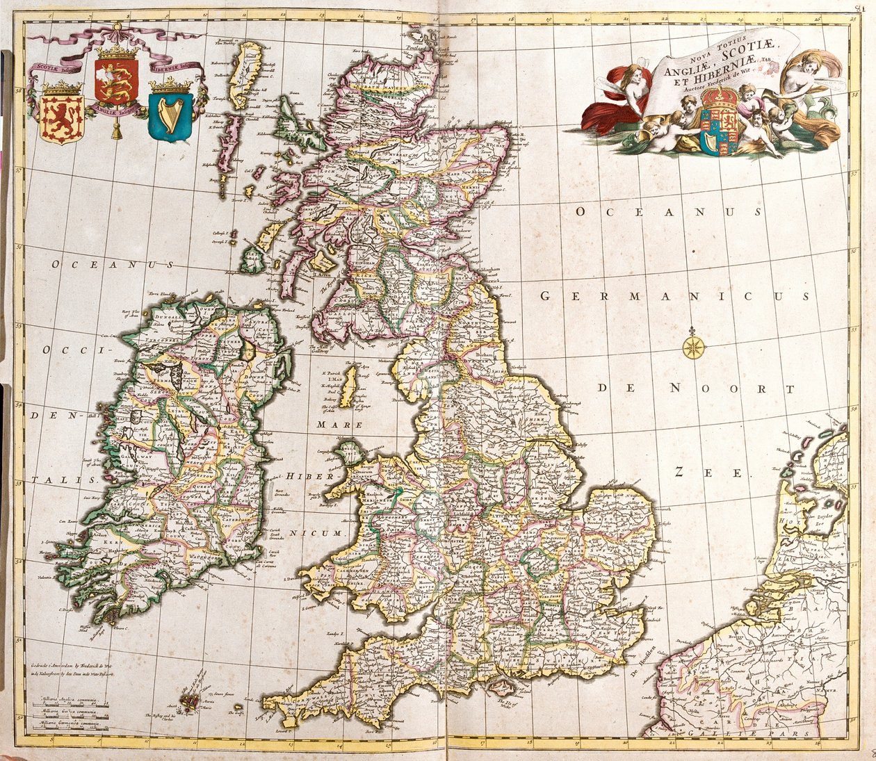 Kort over England, Skotland og Irland (Storbritannien) (radering af Frederick de Wit