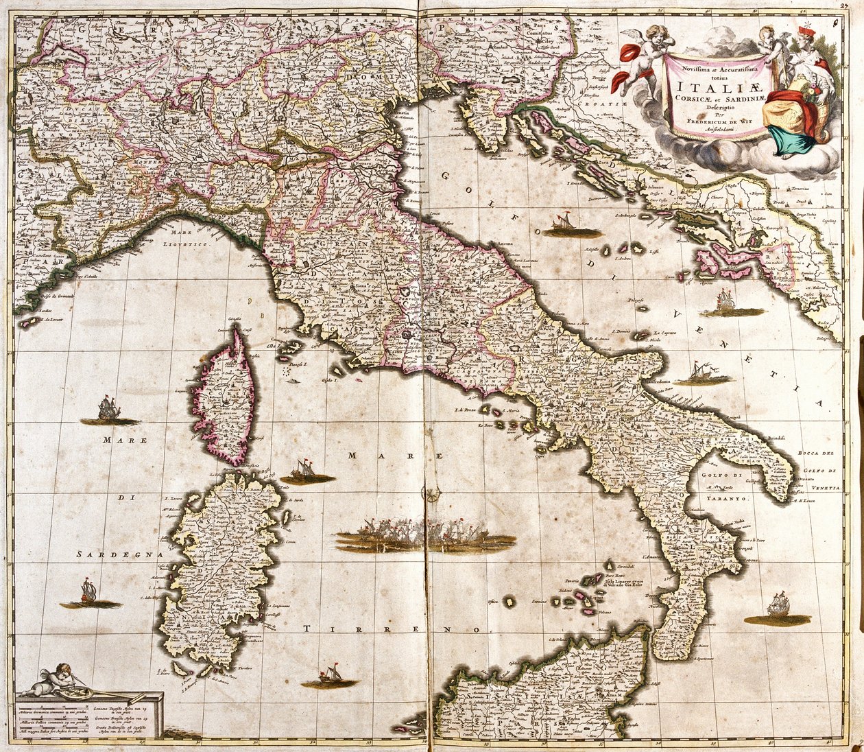 Kort over Italien, Korsika og Sardinien (radering af Frederick de Wit