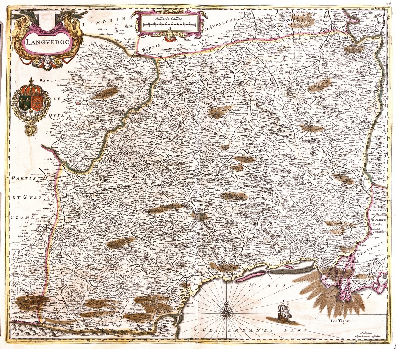 Kort over Languedoc (Frankrig) (radering af Frederick de Wit