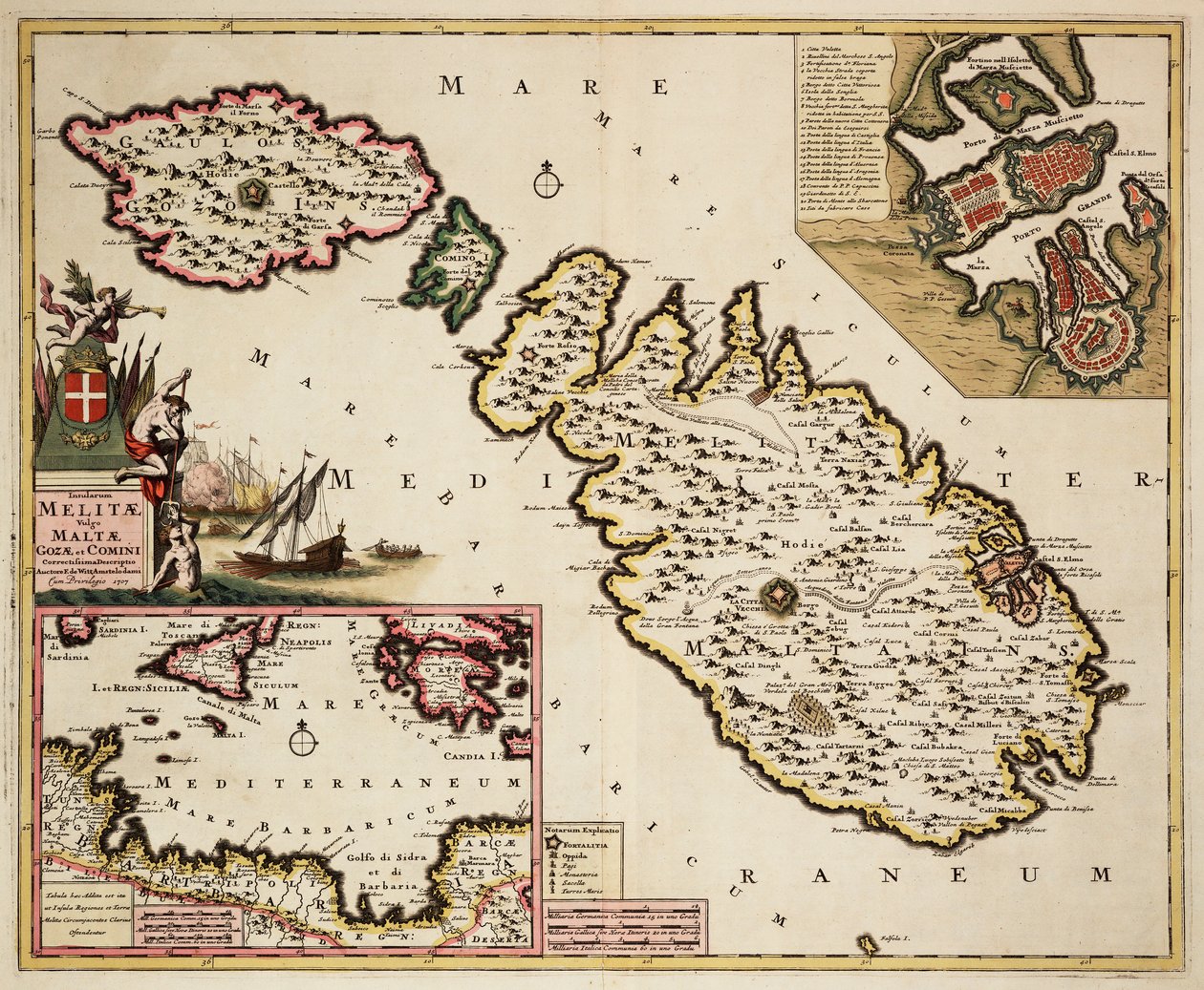 Kort over Malta, Gozo og Comino af Frederick de Wit