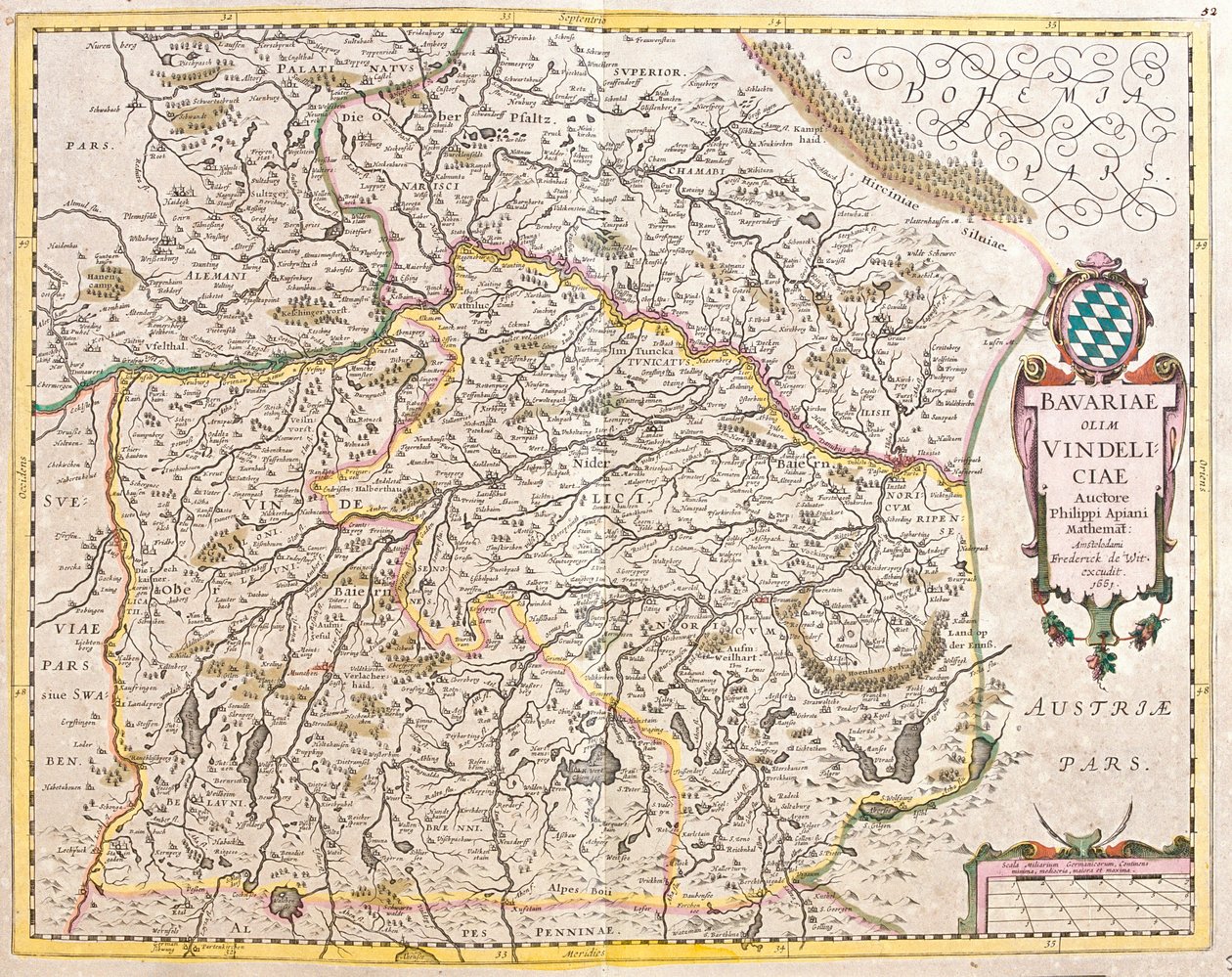 Kort over Baviere (Tyskland) (radering af Frederick de Wit