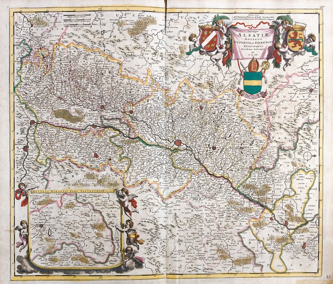 Kort over hertugdømmet Alsace (Frankrig) (radering af Frederick de Wit