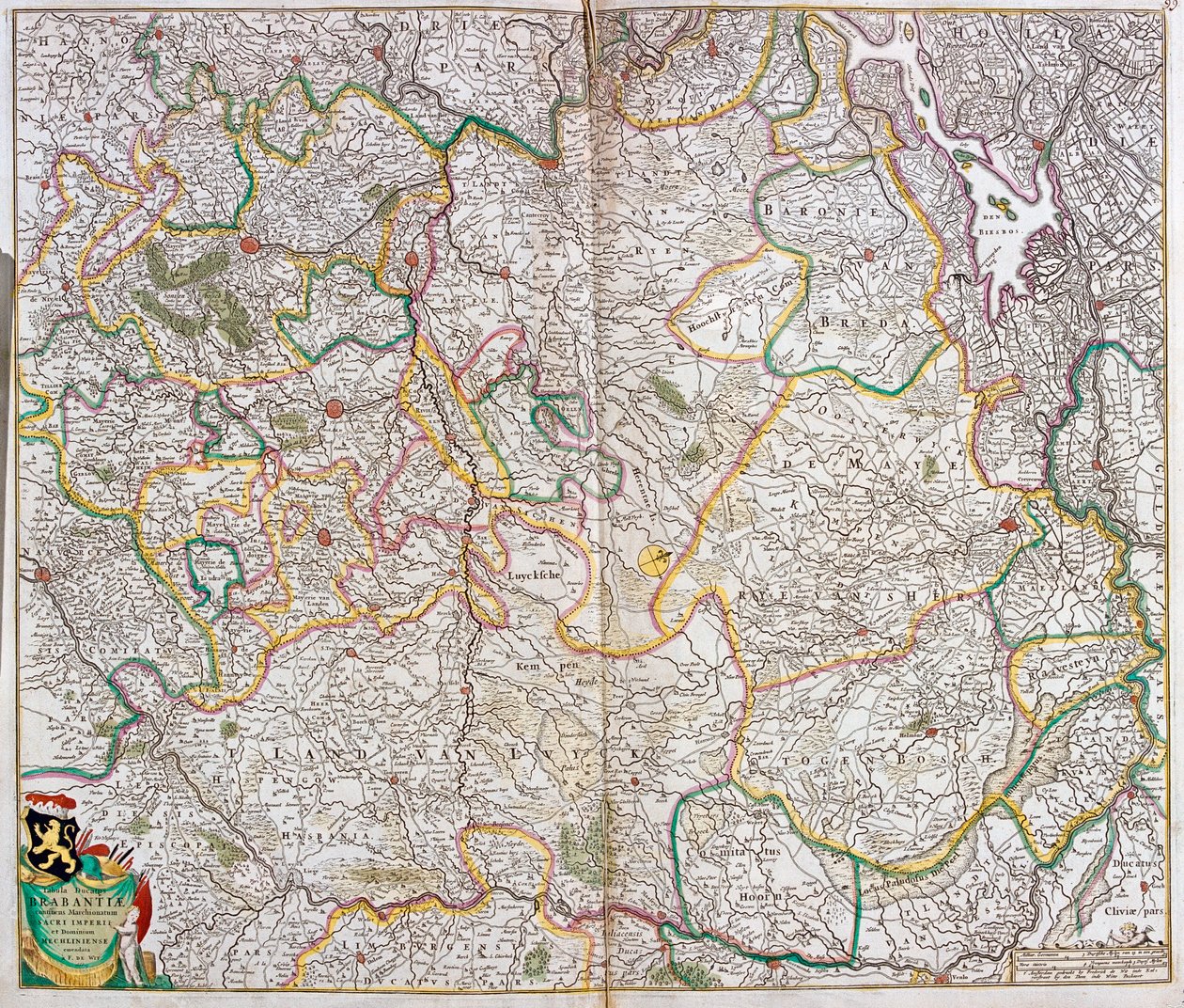Kort over hertugdømmet Brabant (Belgien, Holland) (radering af Frederick de Wit