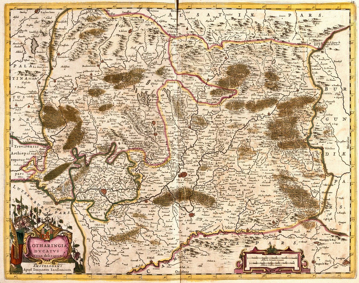 Kort over hertugdømmet Lorraine (Frankrig) (radering af Frederick de Wit