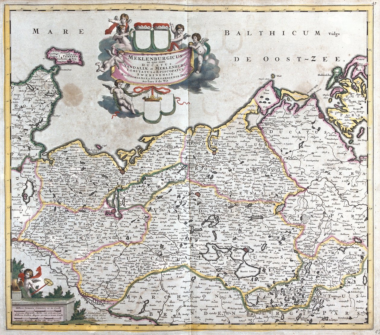 Kort over hertugdømmet Mecklenburg Schwerin (Tyskland) (radering af Frederick de Wit