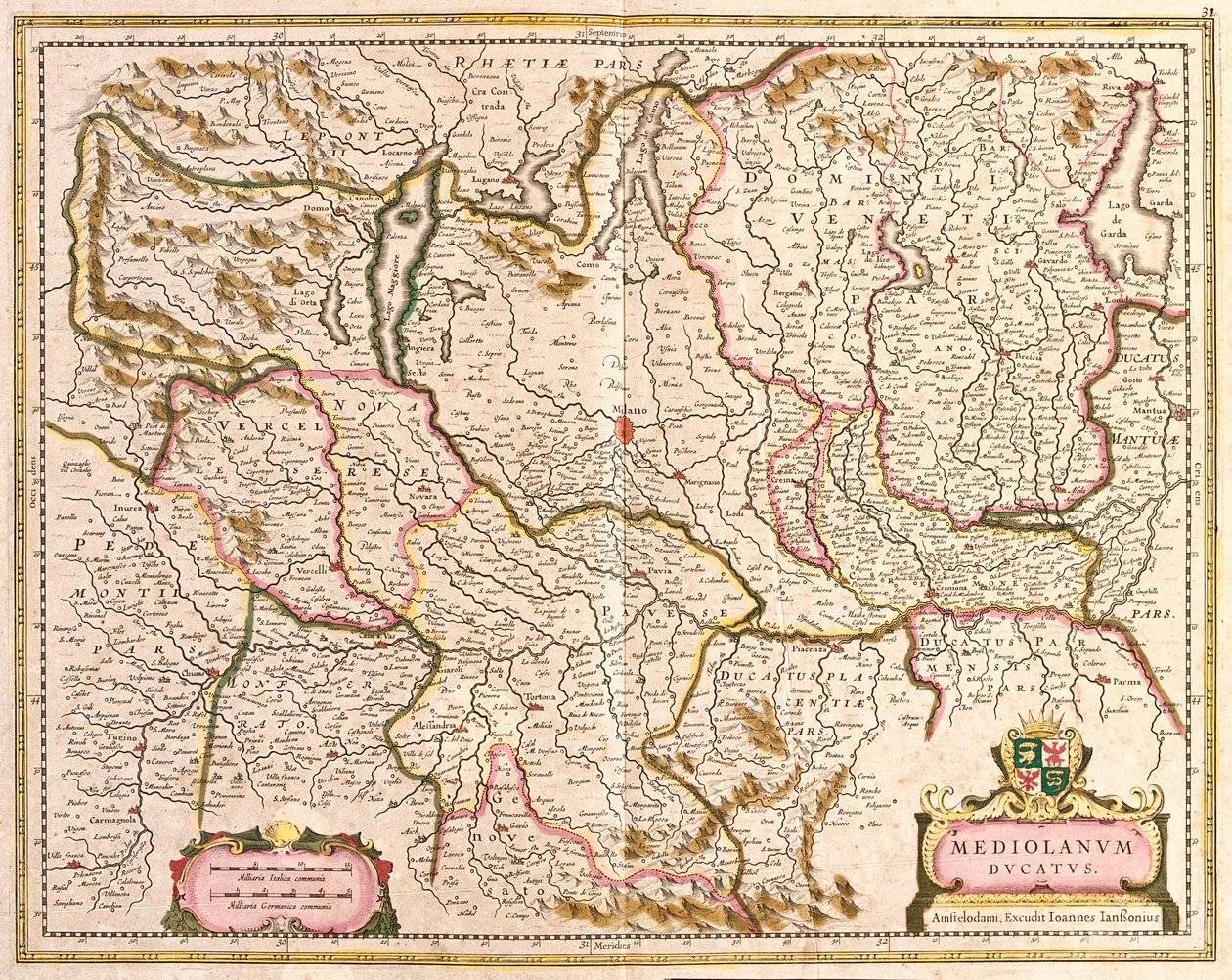 Kort over hertugdømmet Milano (Italien) (radering af Frederick de Wit