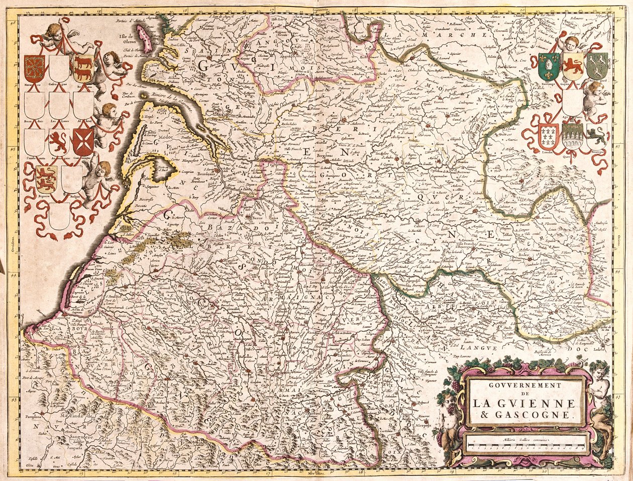 Kort over Guyenne og Gascognes regering (Frankrig) (radering af Frederick de Wit