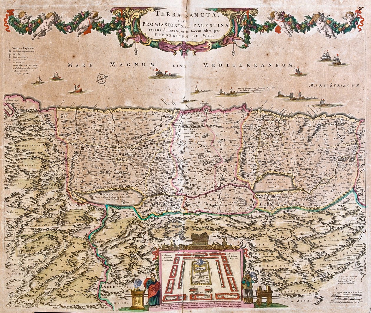 Kort over Det Hellige Land (Israel, Palæstina) (radering af Frederick de Wit