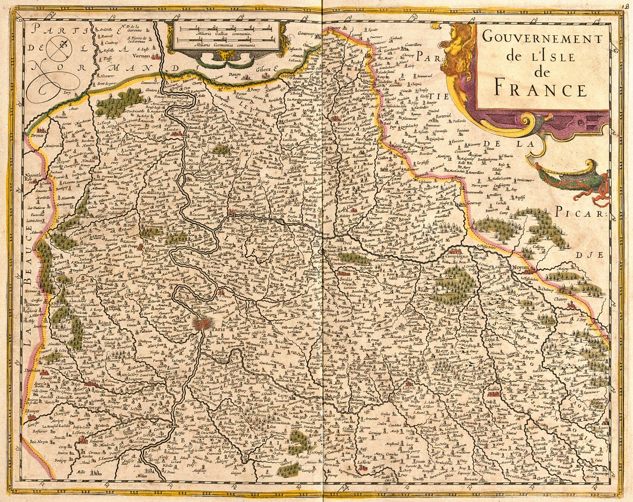 Kort over Ile de France (Frankrig) (radering af Frederick de Wit