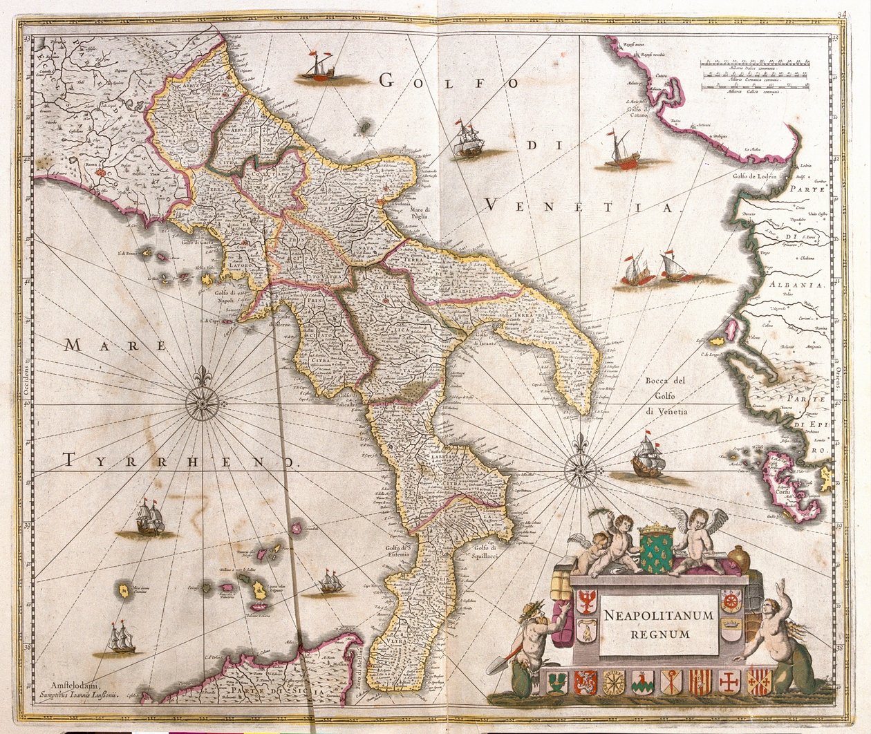 Kort over det napolitanske kongerige (Italien) (radering af Frederick de Wit