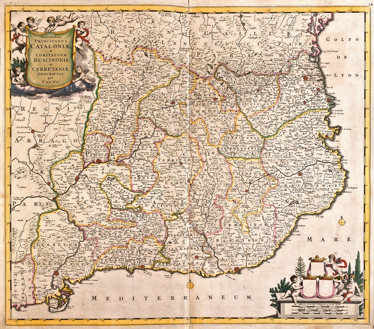 Kort over Principauten af Catalonien (Spanien) (radering af Frederick de Wit