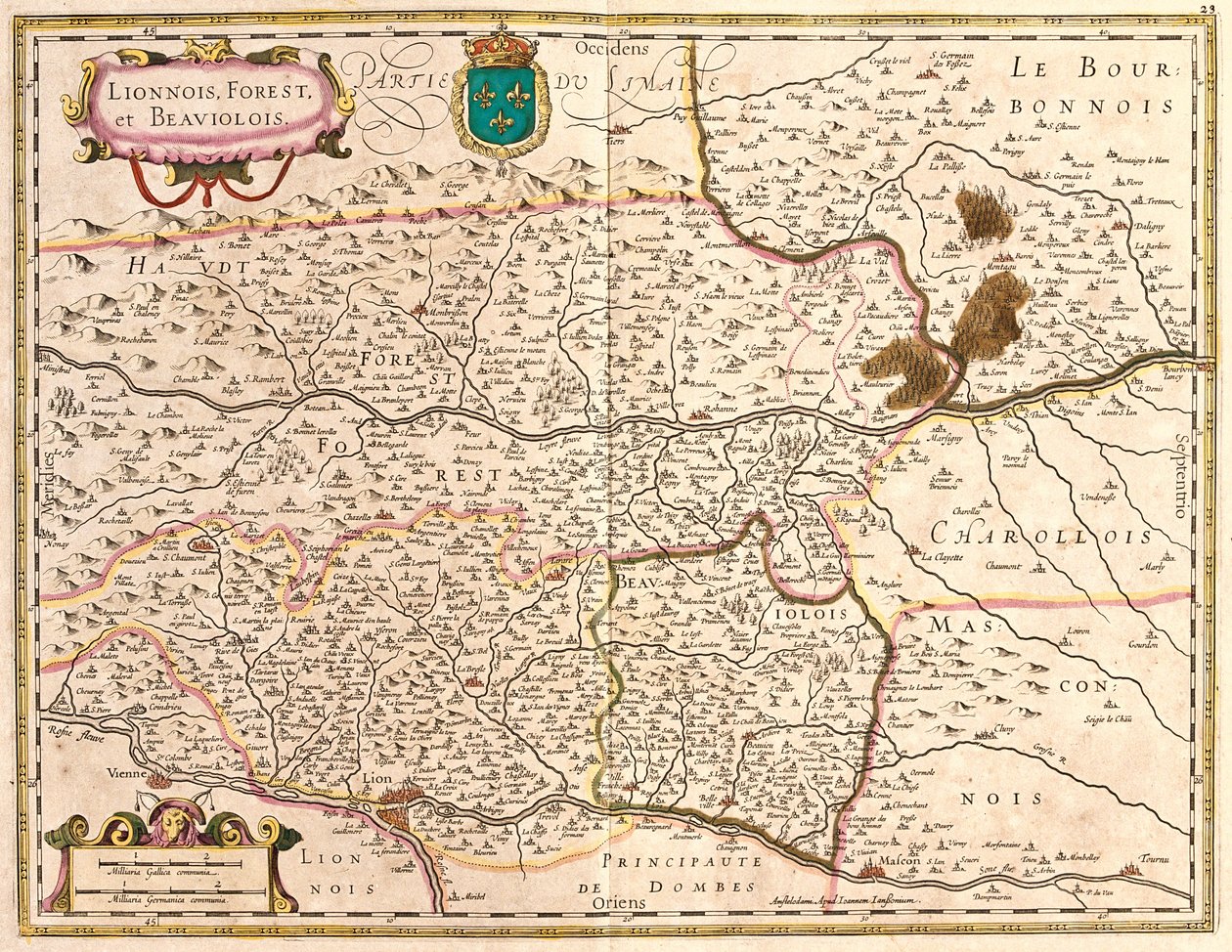 Kort over territorier Lyon og Beaujolais (Frankrig) (radering af Frederick de Wit