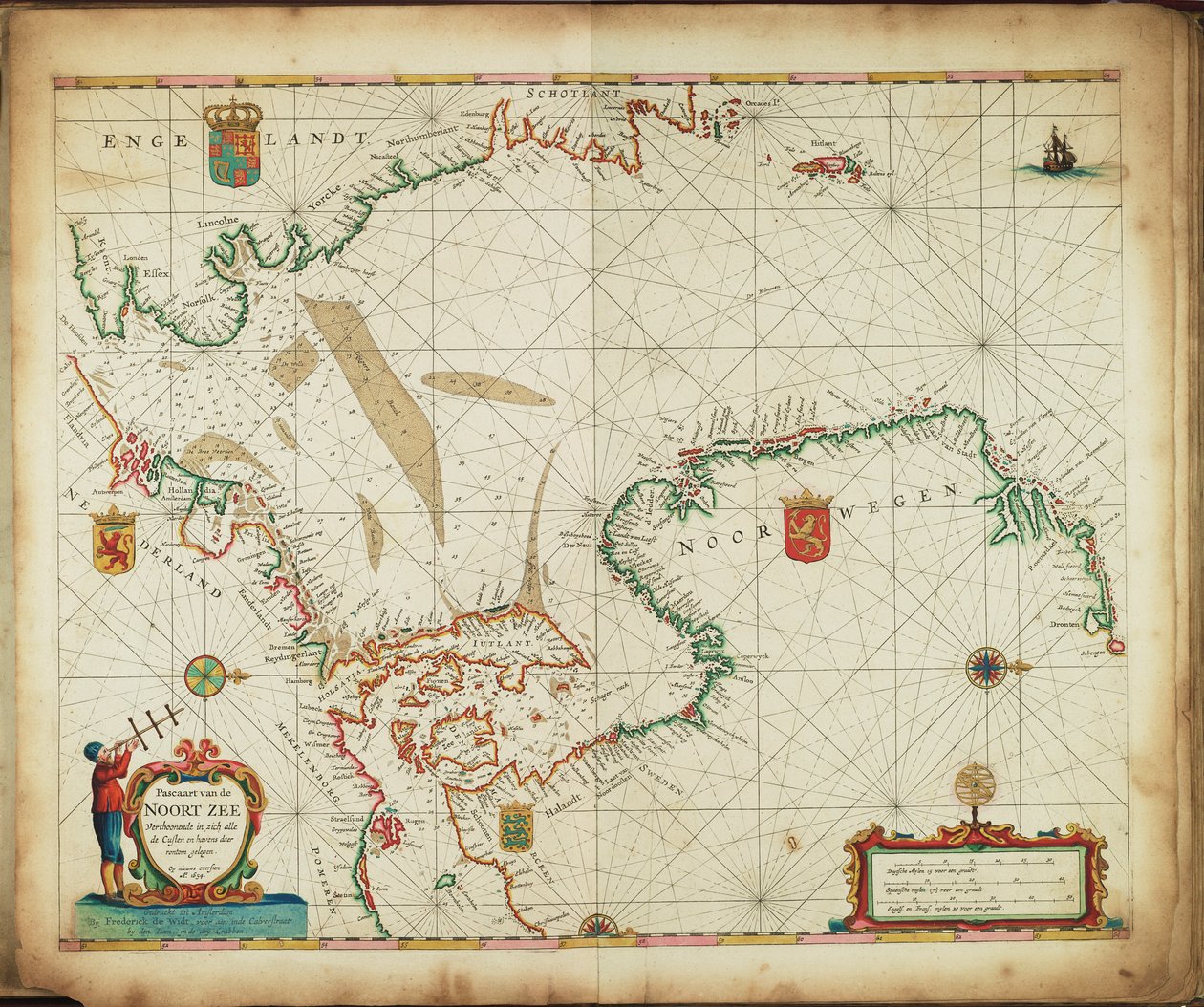 Pascaart van de Noort Zee verthoonende in zich alle de Custen en havens daer rontom gelegen. af Frederick de Wit