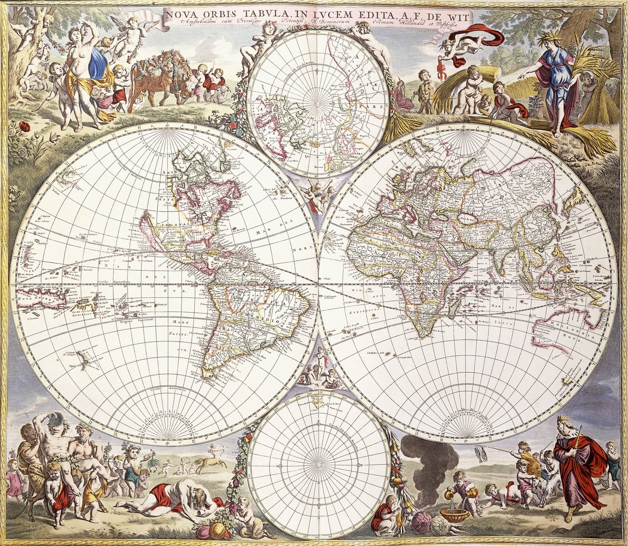 Verdenskort fra Atlas Major, ca. 1705 af Frederick de Wit