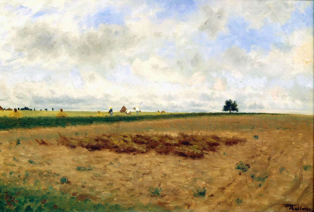 Landskab med høstakke (olie på lærred) af Frederico Rossano