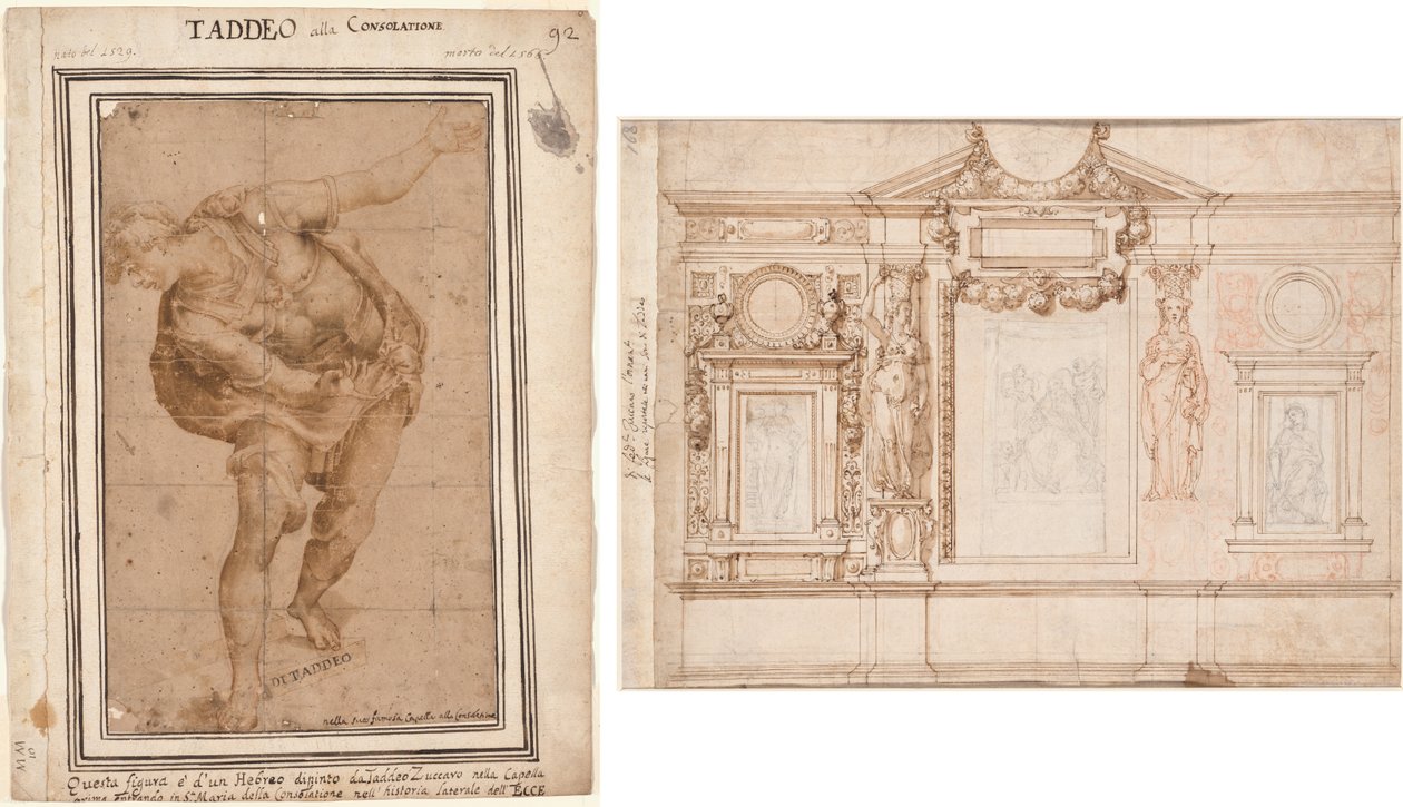 Un Hebreo, fra Kristus vist til folket (recto); Design til en vægdekoration med indsatte skitser efter Raphael (verso) af Frederico Zuccaro