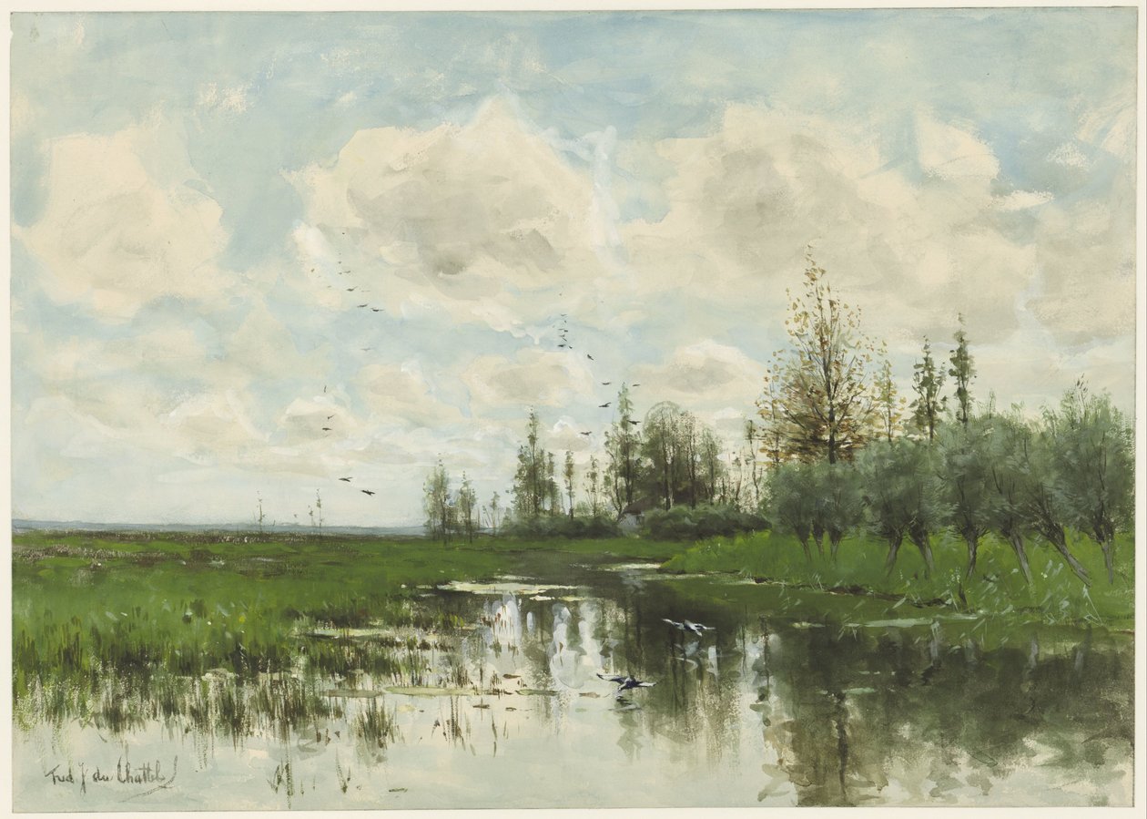 Pool med træer og eng af Fredericus Jacobus van Rossum du Chattel