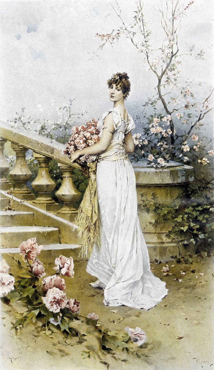 Kvinde - allegori om forsommeren, kalender illustreret af Hubert Dys, malet af F.H. Kaemmerer af Frederik Hendrik Kaemmerer