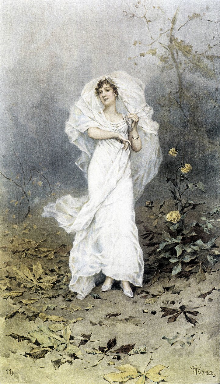 Woman in a Forest - Allegory of Autumn, Kalender illustreret af Hubert Dys, malet af F.H. Kaemmerer af Frederik Hendrik Kaemmerer