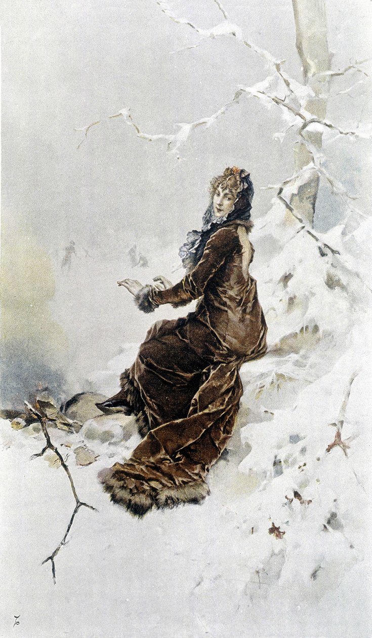 Woman in the Snow: Allegory of Winter, Kalender illustreret af Hubert Dys, malet af F.H. Kaemmerer af Frederik Hendrik Kaemmerer