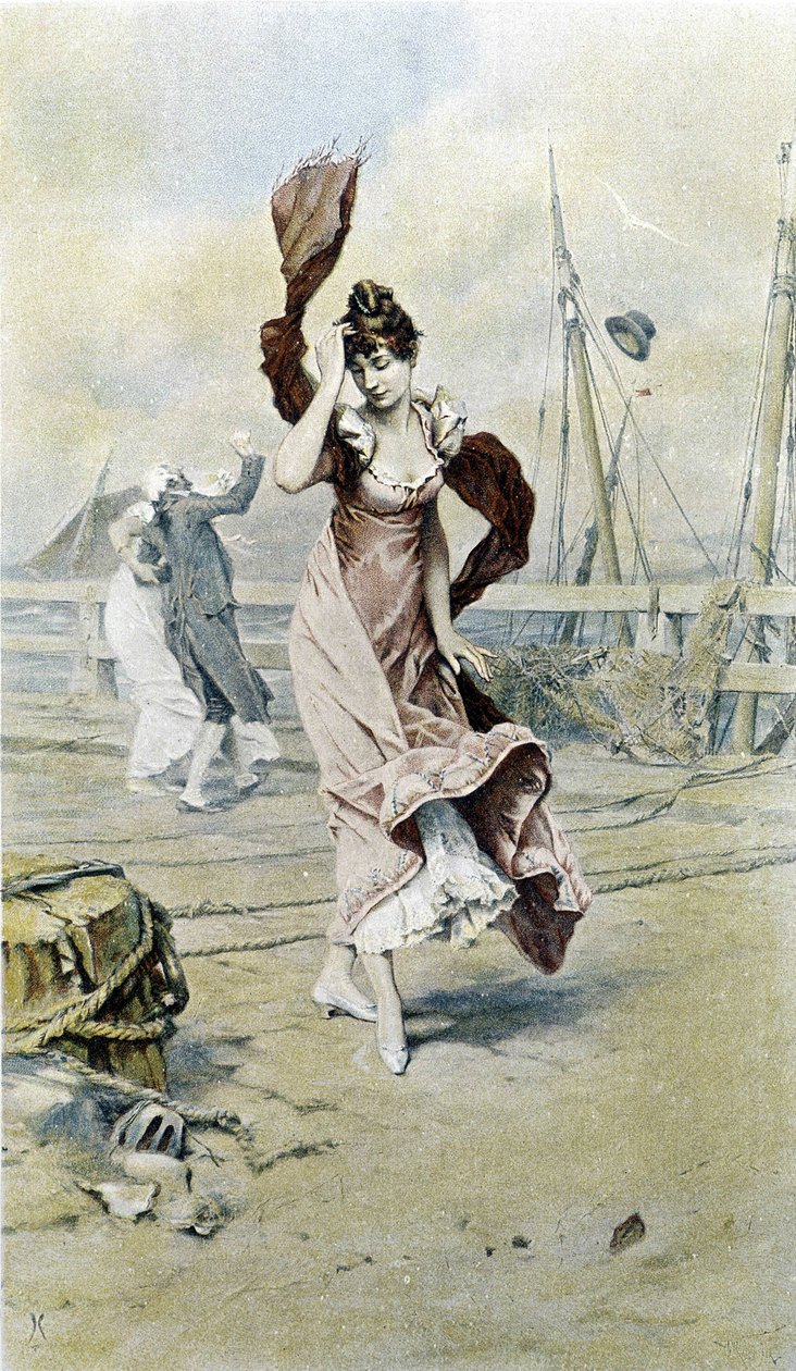Kvinde ved havet - allegori om det tidlige forår, kalender illustreret af Hubert Dys, malet af F.H. Kaemmerer af Frederik Hendrik Kaemmerer