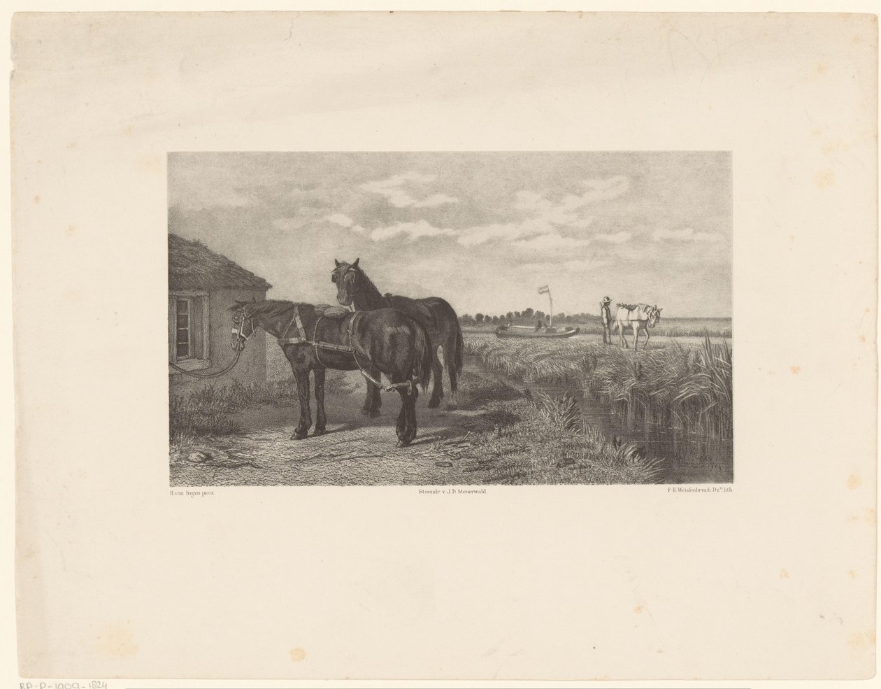 To heste foran en lade af Frederik Hendrik Weissenbruch
