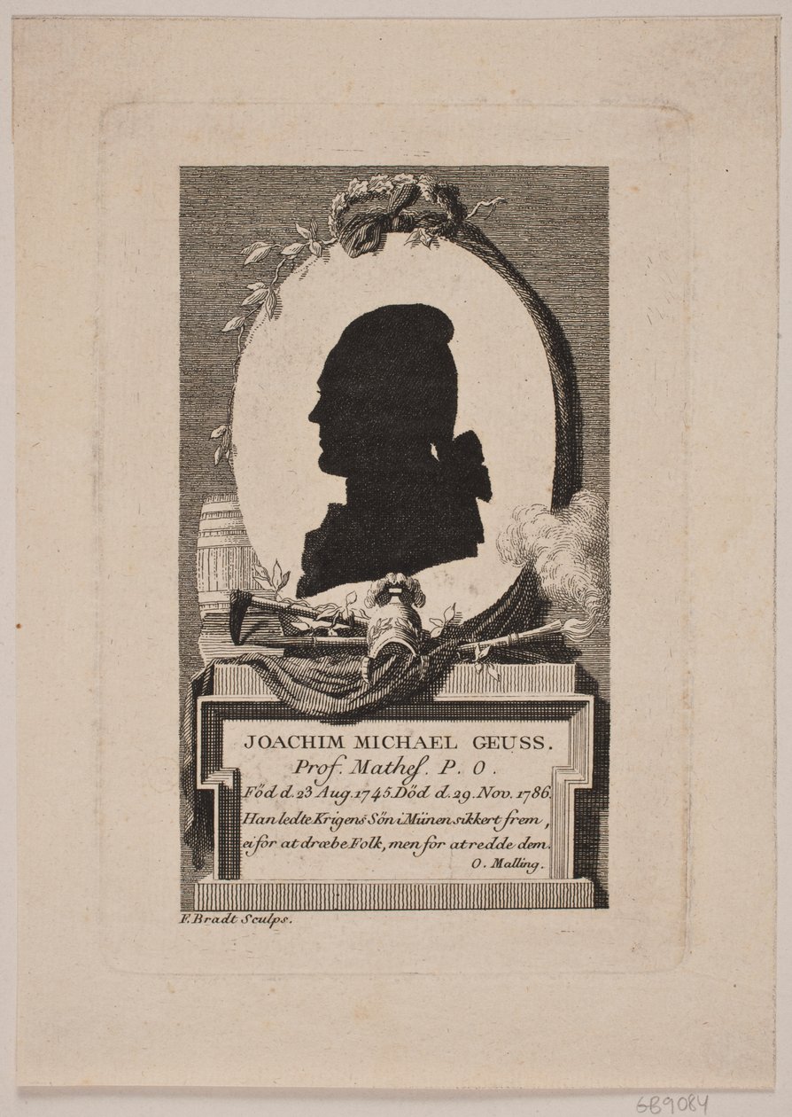 Silhouet af Prof. Joachim Michael Geuss i profil t.v. af Frederik Ludvig  Bradt